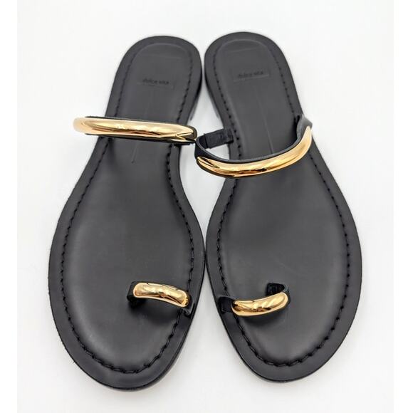 Dolce Vita Wink Toe-Ring Slide Flat Sandals Saddle Leather Black Size US9 EU40 - Picture 6 of 12